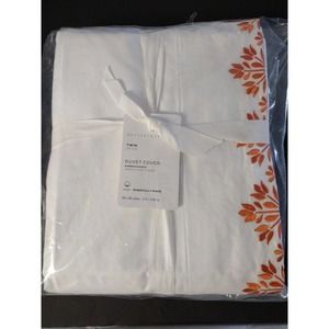 Pottery Barn Blossom Embroidered Organic Percale Duvet Cover Twin 68x 86